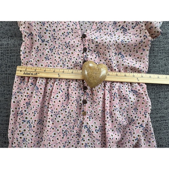 Romwe Pink Floral Ruffle Button Front Short Sleeve Mini Dress Women Size S - Picture 5 of 12